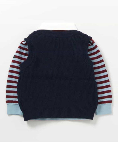 針織背心&條紋領T恤套裝_可機洗