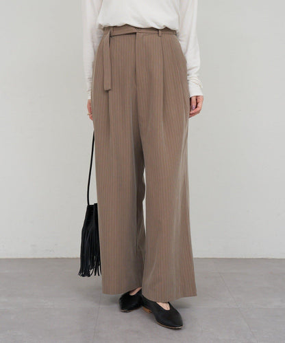 雙褶條紋寬腿褲