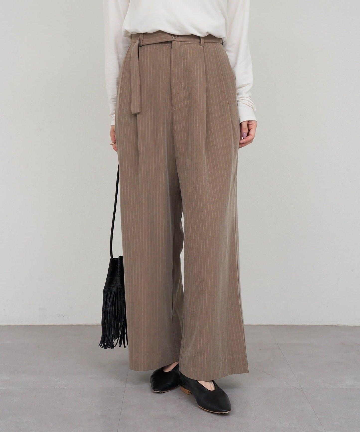 雙褶條紋寬腿褲