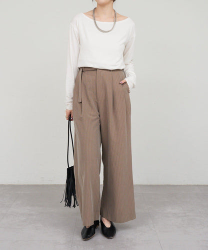 雙褶條紋寬腿褲