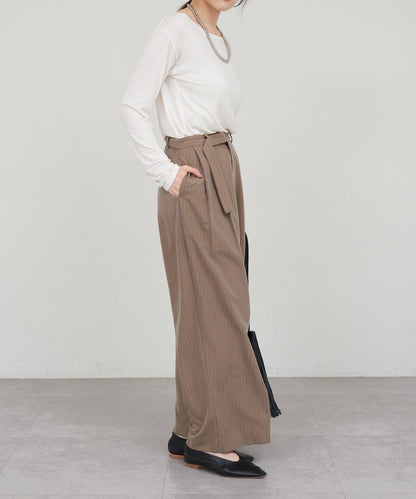 雙褶條紋寬腿褲