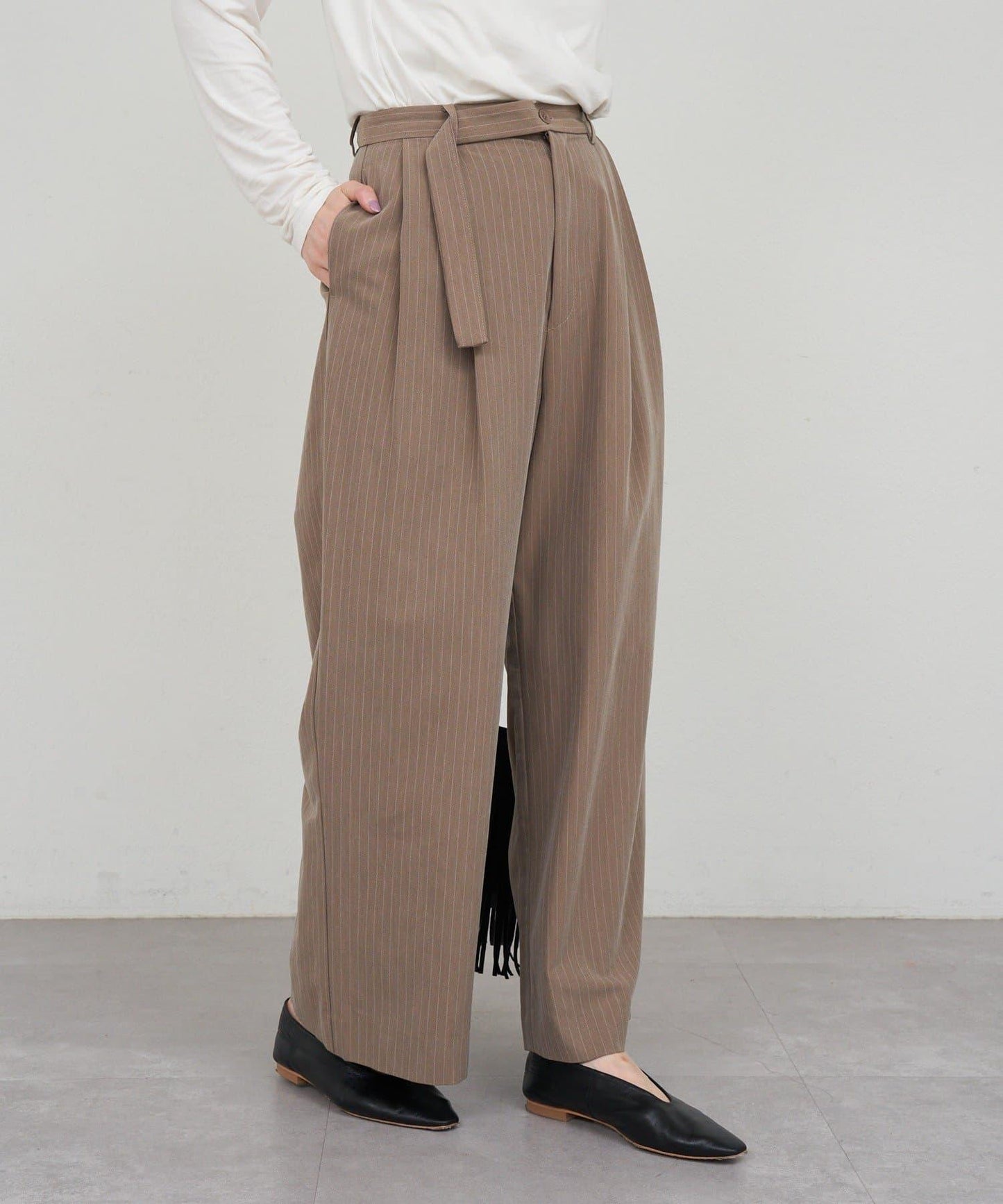 雙褶條紋寬腿褲