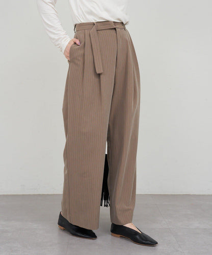 雙褶條紋寬腿褲