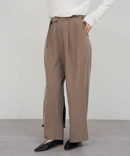 雙褶條紋寬腿褲