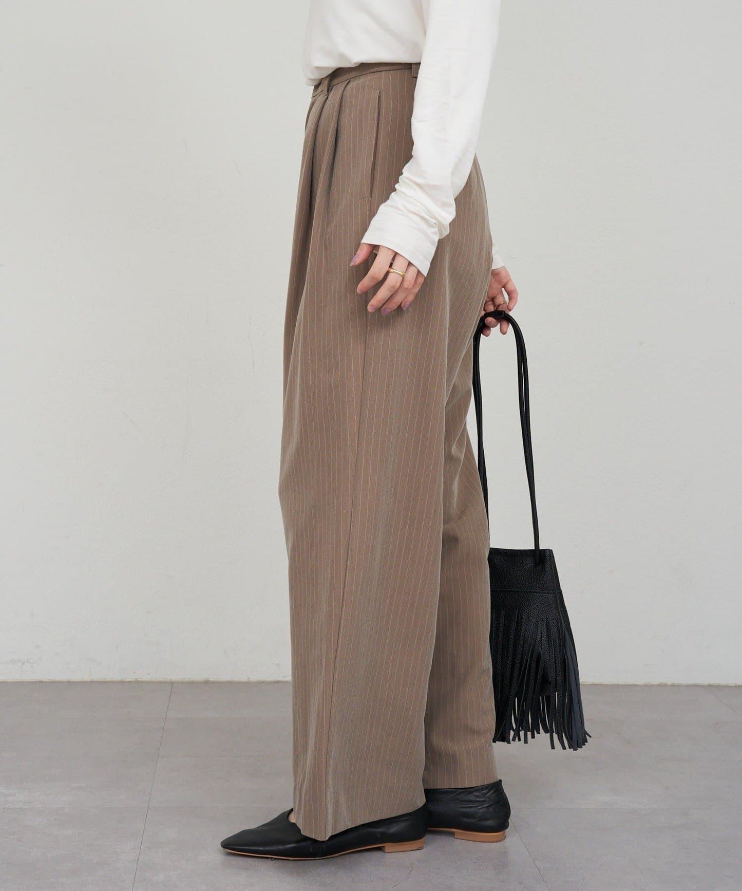 雙褶條紋寬腿褲