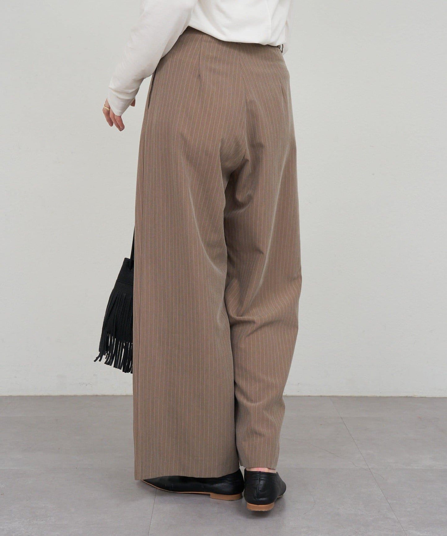 雙褶條紋寬腿褲