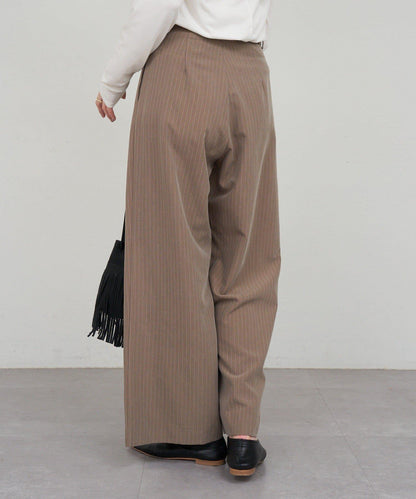 雙褶條紋寬腿褲