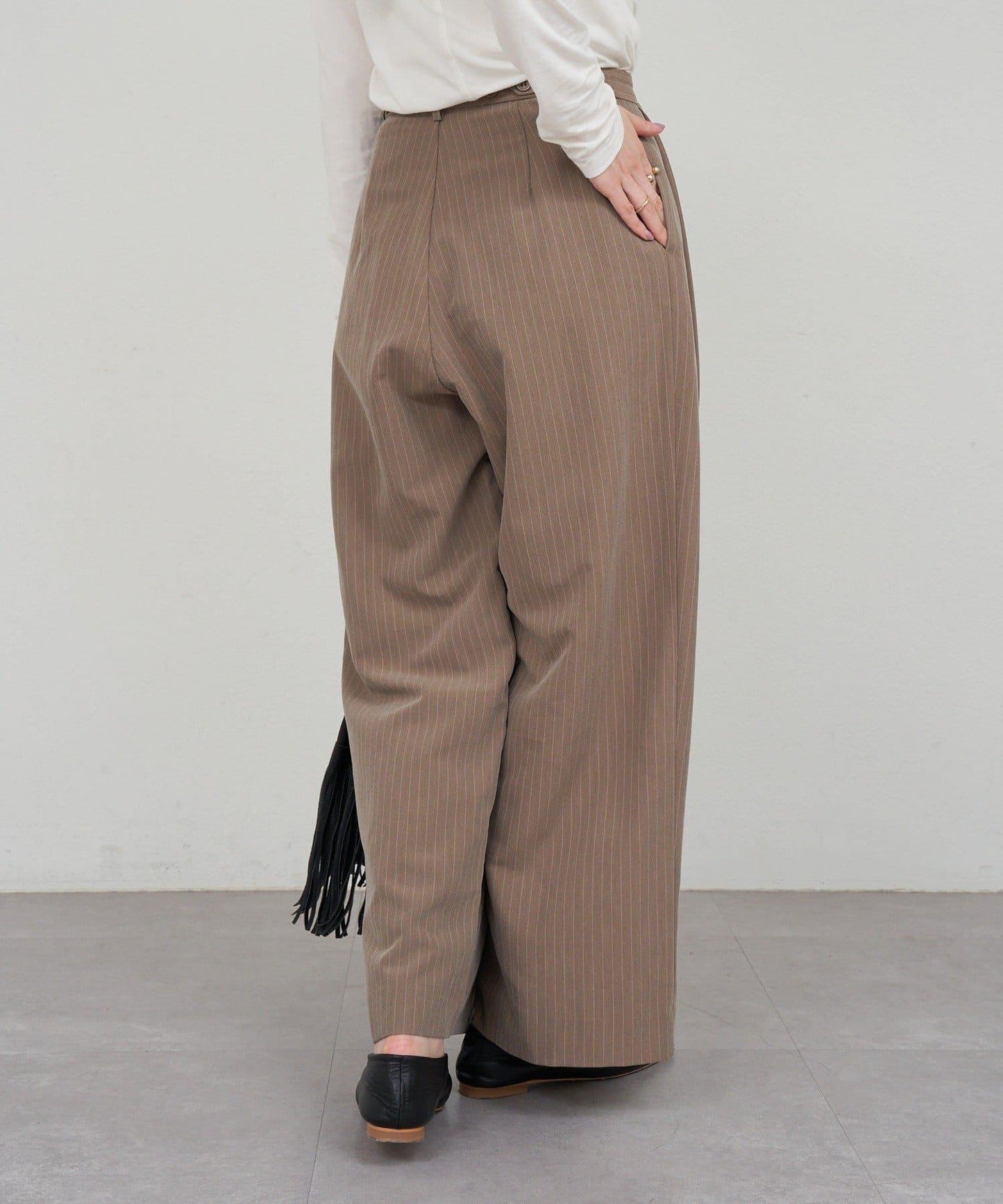 雙褶條紋寬腿褲