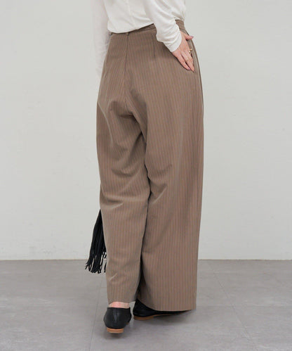 雙褶條紋寬腿褲