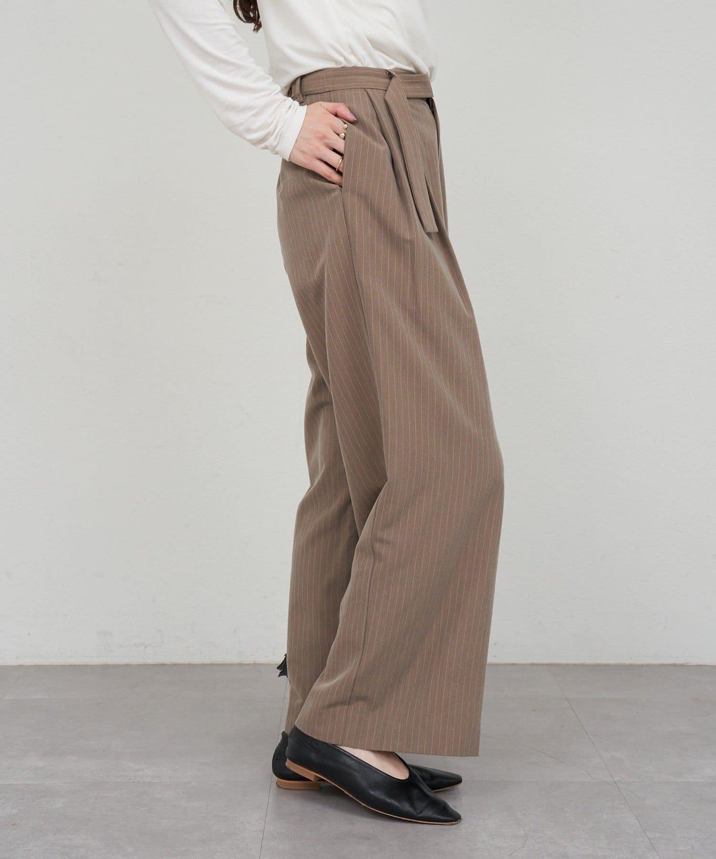 雙褶條紋寬腿褲