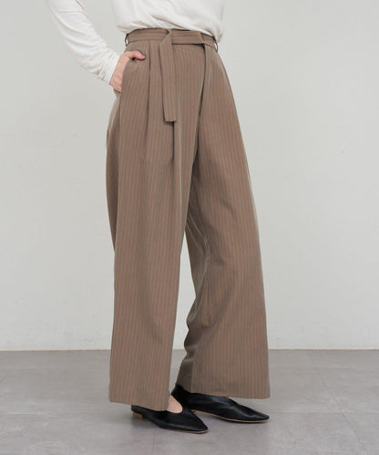 雙褶條紋寬腿褲