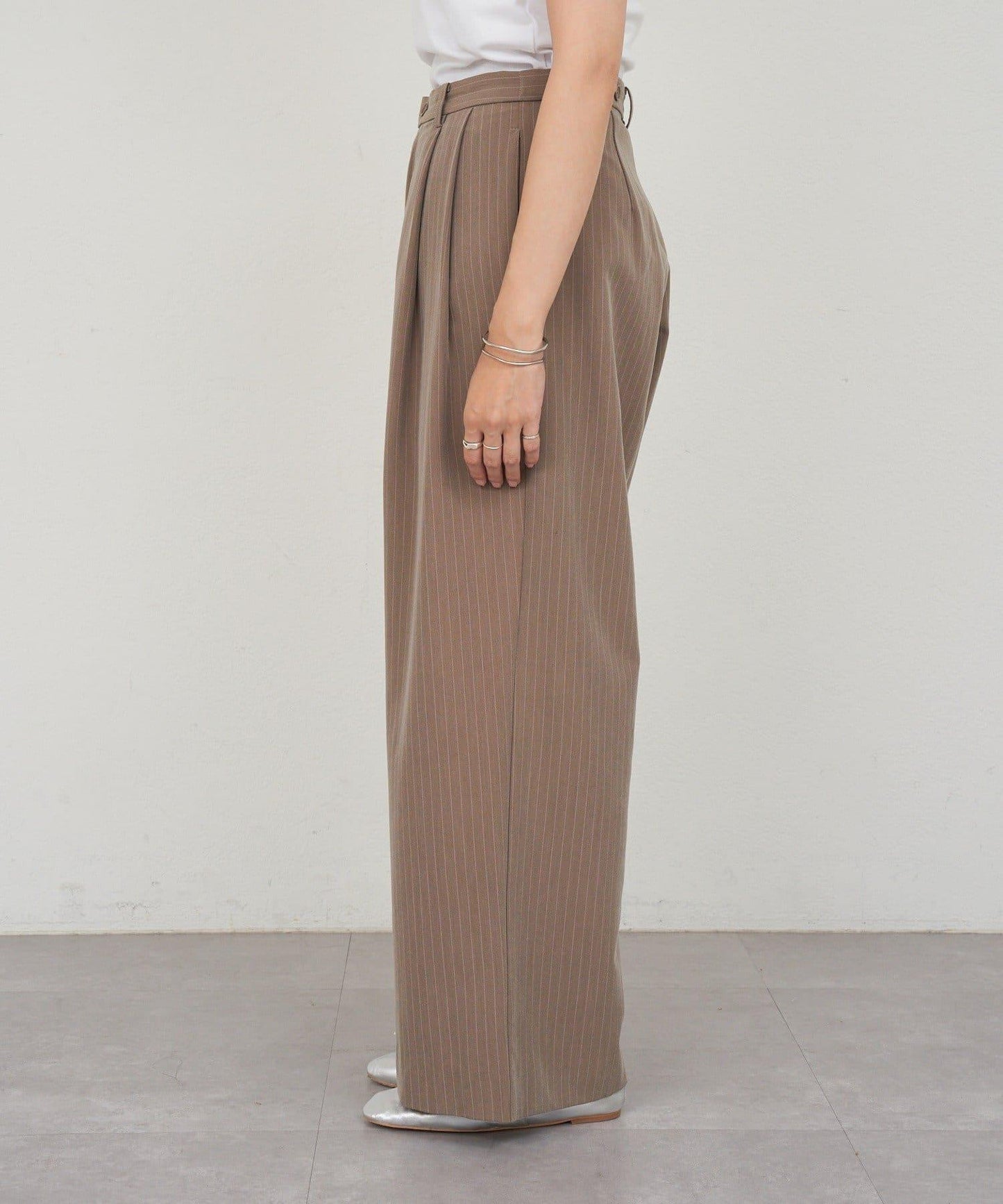 雙褶條紋寬腿褲