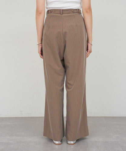 雙褶條紋寬腿褲
