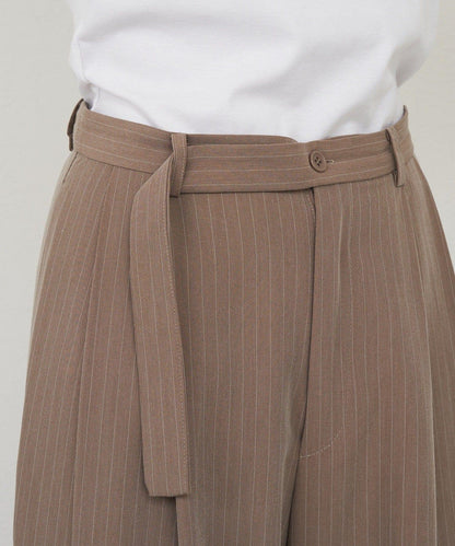 雙褶條紋寬腿褲