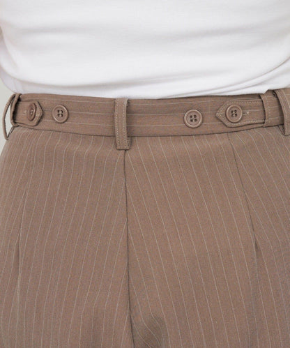 雙褶條紋寬腿褲