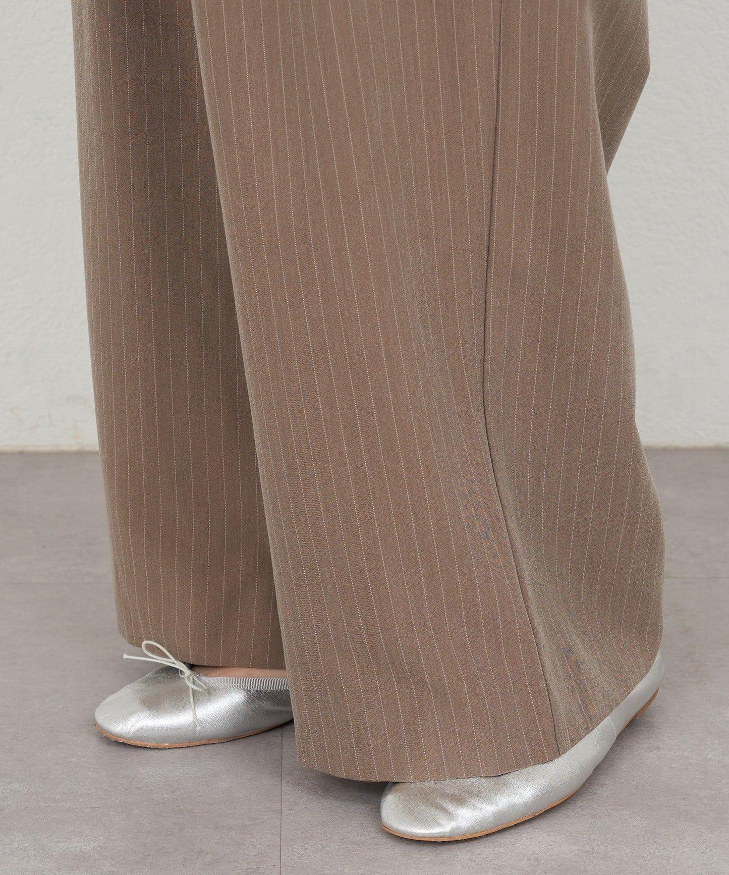 雙褶條紋寬腿褲