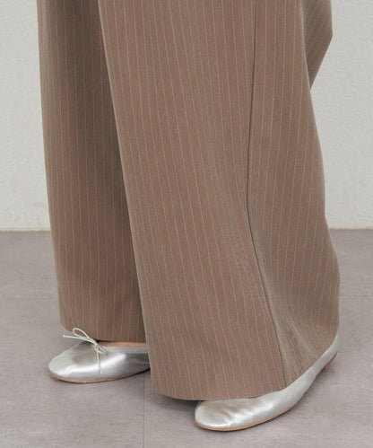 雙褶條紋寬腿褲