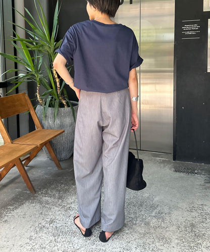 雙褶條紋寬腿褲