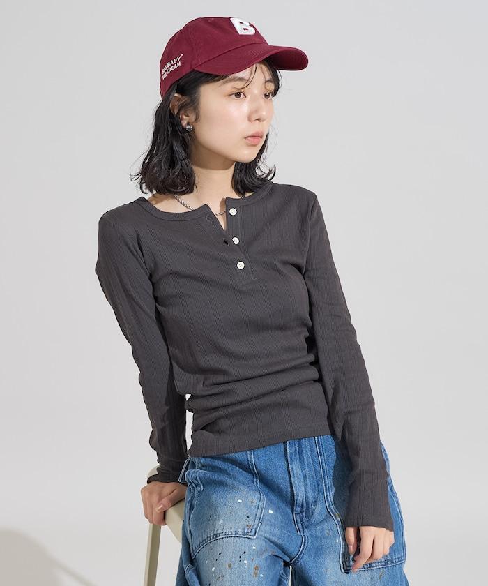 針織羅紋亨利領長袖T恤