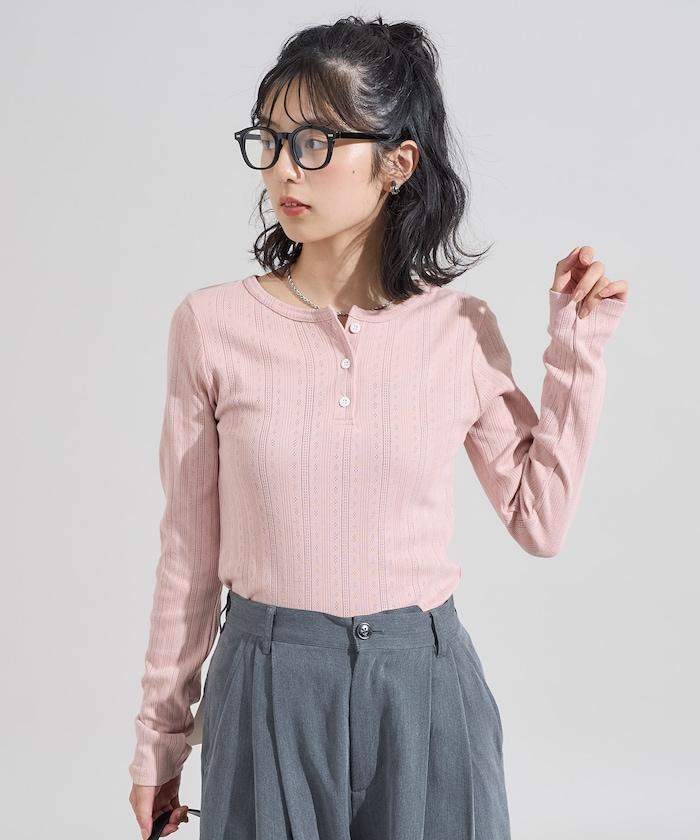 針織羅紋亨利領長袖T恤