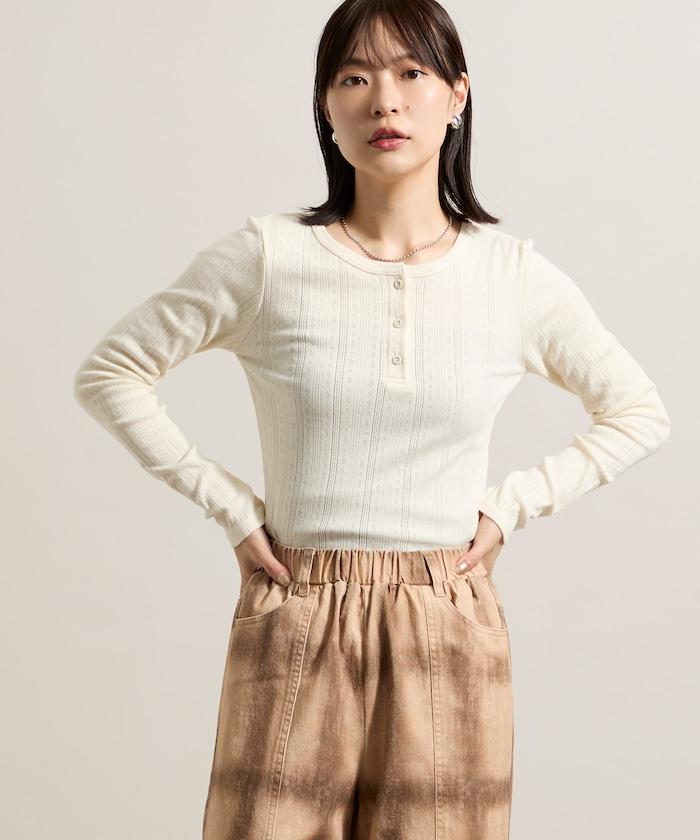 針織羅紋亨利領長袖T恤