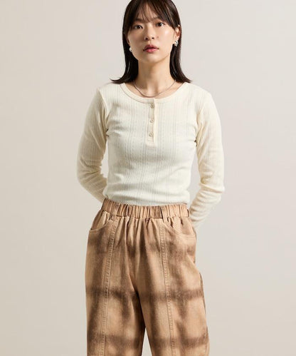 針織羅紋亨利領長袖T恤