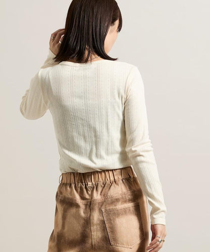 針織羅紋亨利領長袖T恤