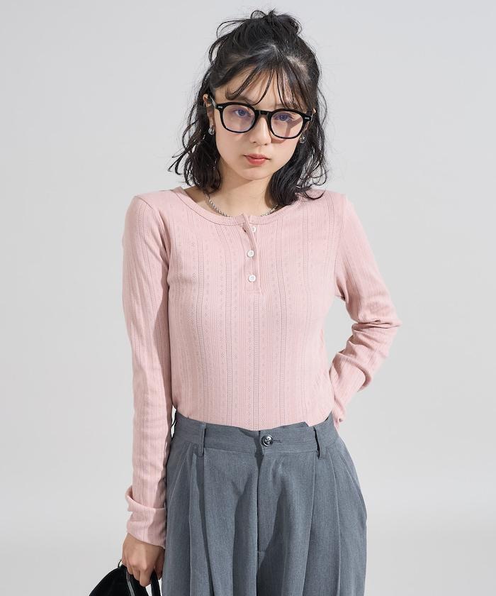 針織羅紋亨利領長袖T恤