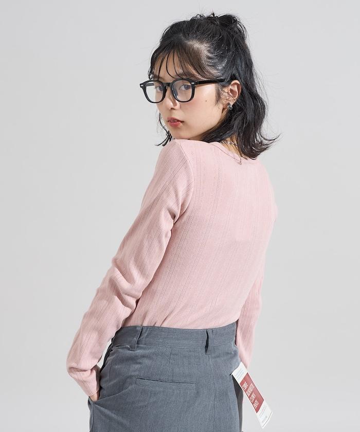 針織羅紋亨利領長袖T恤