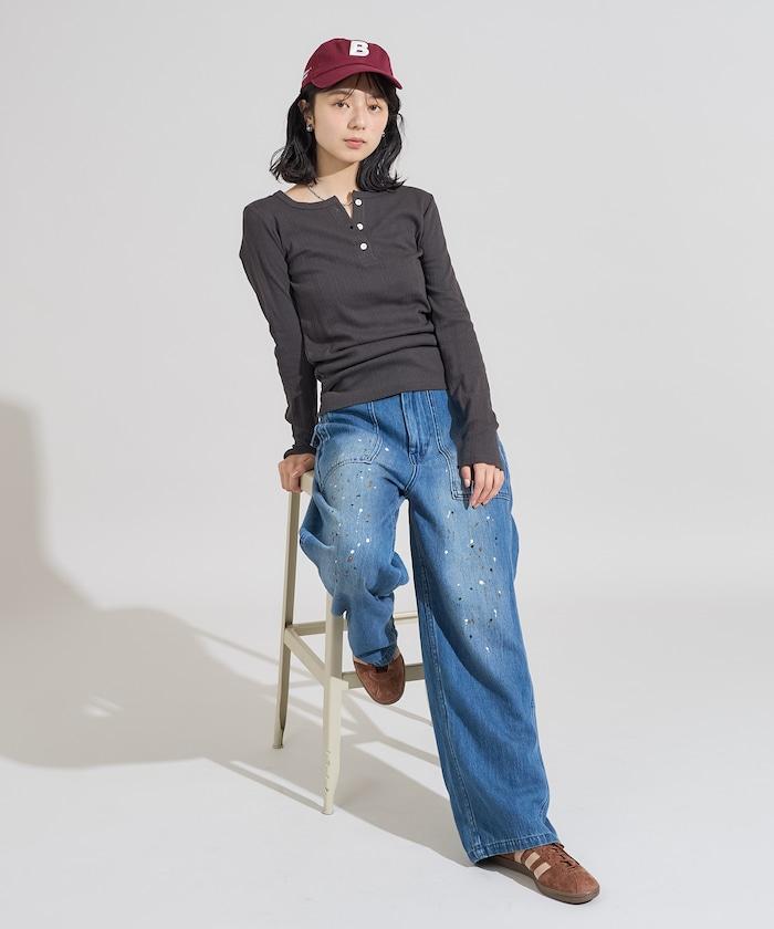 針織羅紋亨利領長袖T恤