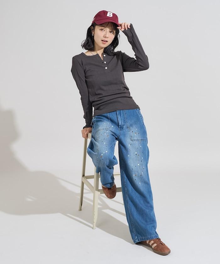 針織羅紋亨利領長袖T恤