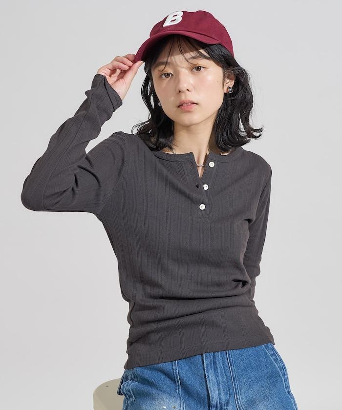 針織羅紋亨利領長袖T恤