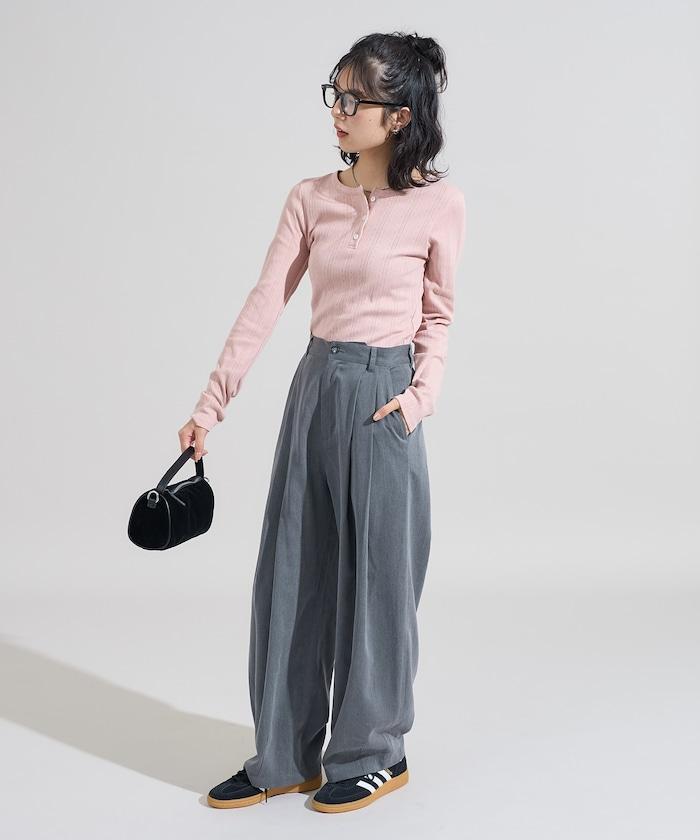 針織羅紋亨利領長袖T恤