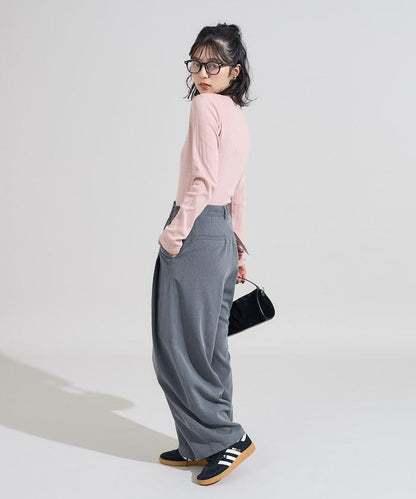 針織羅紋亨利領長袖T恤