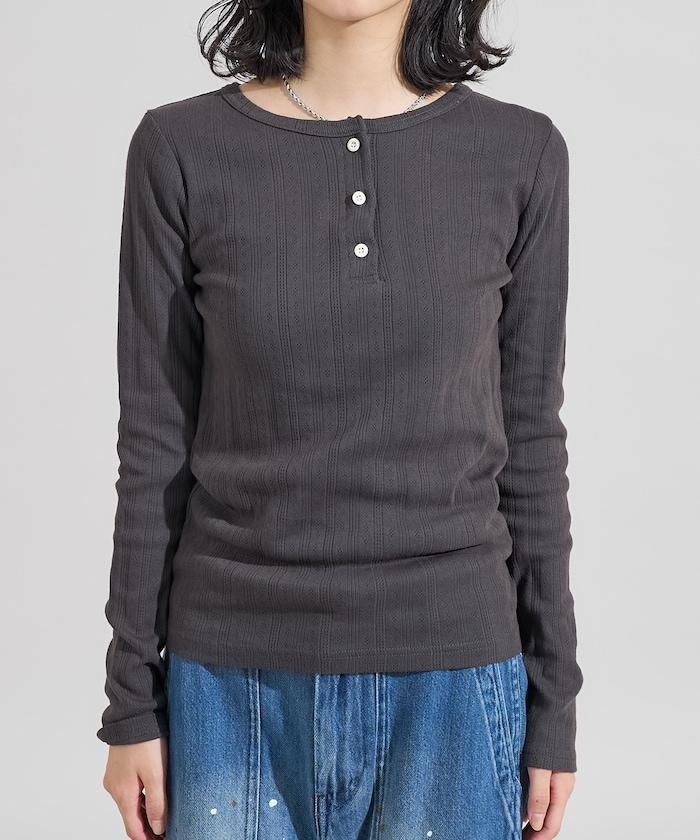 針織羅紋亨利領長袖T恤