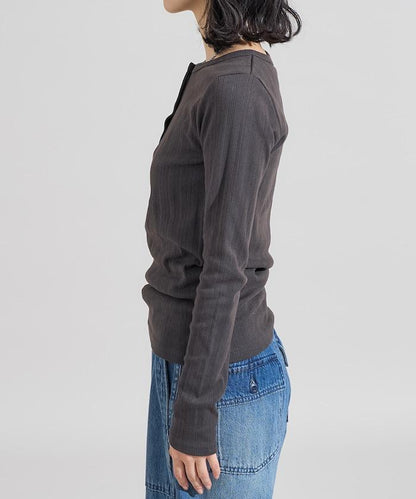 針織羅紋亨利領長袖T恤