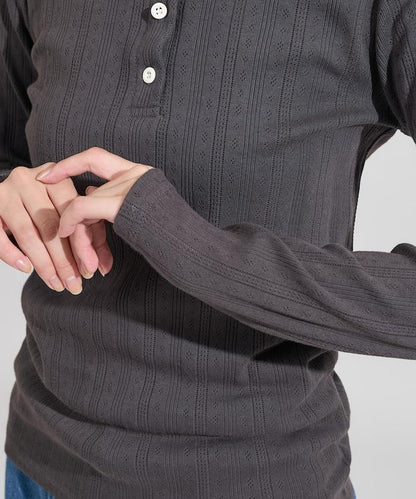 針織羅紋亨利領長袖T恤