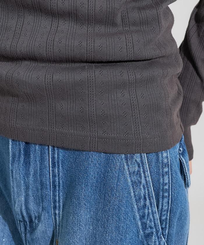 針織羅紋亨利領長袖T恤