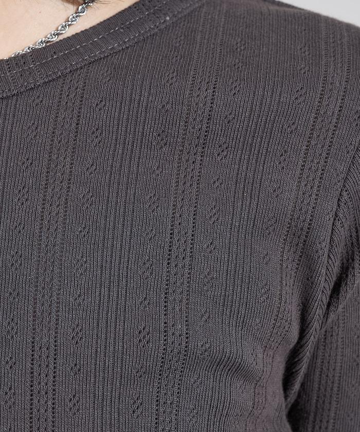 針織羅紋亨利領長袖T恤