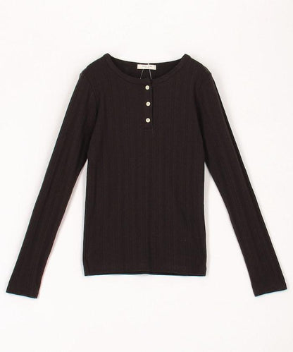 針織羅紋亨利領長袖T恤