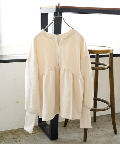 門襟開扣荷葉下襬兩穿衛衣套頭衫