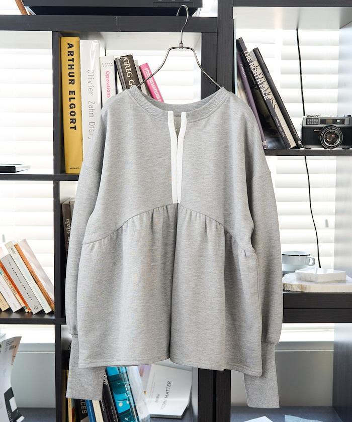 門襟開扣荷葉下襬兩穿衛衣套頭衫