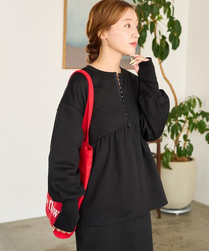 門襟開扣荷葉下襬兩穿衛衣套頭衫