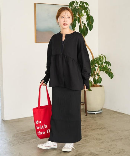 門襟開扣荷葉下襬兩穿衛衣套頭衫