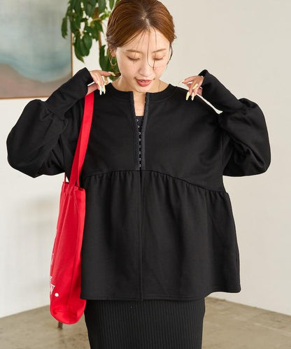 門襟開扣荷葉下襬兩穿衛衣套頭衫