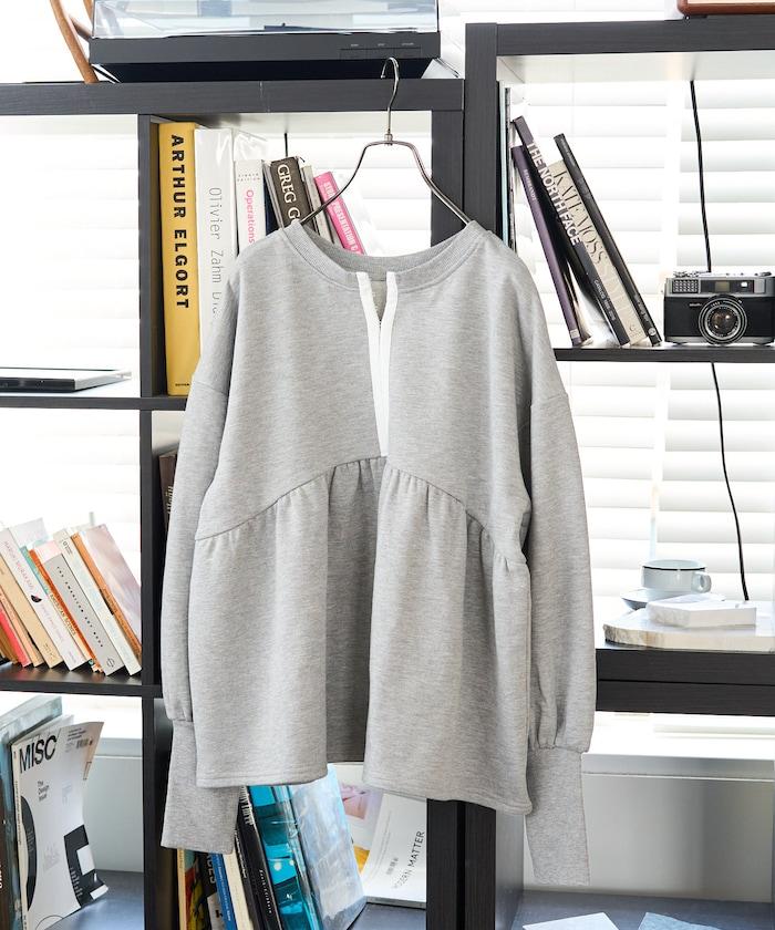 門襟開扣荷葉下襬兩穿衛衣套頭衫