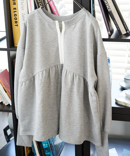 門襟開扣荷葉下襬兩穿衛衣套頭衫