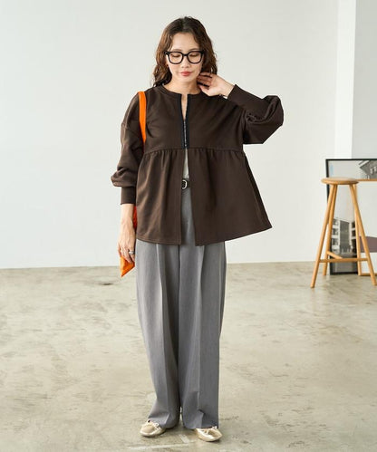 門襟開扣荷葉下襬兩穿衛衣套頭衫