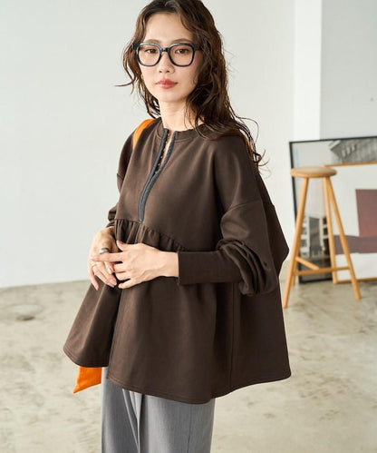 門襟開扣荷葉下襬兩穿衛衣套頭衫