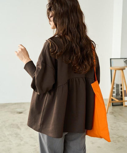 門襟開扣荷葉下襬兩穿衛衣套頭衫